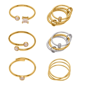 Set di anelli in acciaio inossidabile placcato oro 18k con cristalli di zirconia 5A vari stili