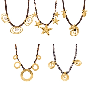 Chic leopard print fabric necklaces with stainless steel starfish and pearl pendants
