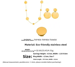 Minimalist gold 18k plated stainless steel jewelry set with round geometric motifs