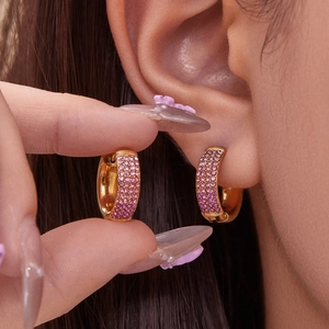 18k gold plated stainless steel hoop earrings with gradient pink and purple zircons