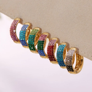 7-piece set of colorful zircon C-shaped hoop earrings with 18k gold plating