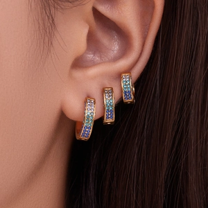 Fashion Stainless Steel Zirconia Hoop Earrings For Women 18K Gold Plated Rainbow Color CZ Gradual Huggie Earrings Geometric Niche Jewelry
