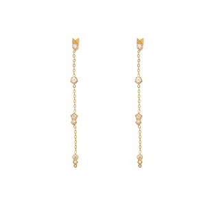 Élégantes boucles d'oreilles longues à pampilles en acier doré 18 carats et pierres zircon