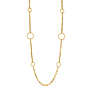 Lange zweilagige goldene Edelstahl-Pulloverkette mit kreisförmigen 5A Zirkonia-Anhängern