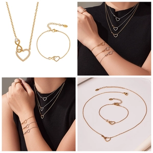 Dettaglio del set collana e bracciale cuore infinito con scintillanti zirconi cubici