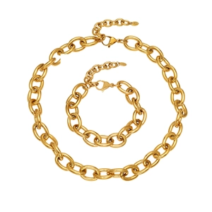 Parure de bijoux en acier inoxydable plaqué or 18k avec collier et bracelet chaîne cubaine