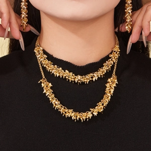Chic 18k gold plated double-layer heart necklace and earrings set on model