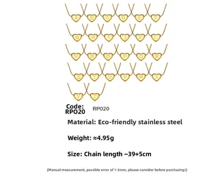 Matrix layout of 18k gold plated heart pendants with initial letters on stainless steel chains
