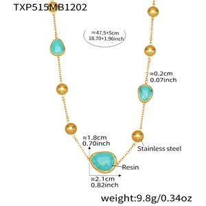 Detailed size and weight specs for the gold chain necklace with turquoise resin charms