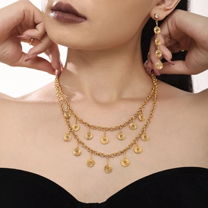Stainless Steel Jewelry Set For Women Spiral Pendant Necklace Tassel Long Drop Earrings Anklet Gold Silver Fashion Jewelry