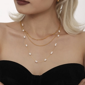Roestvrij Stalen Natuurlijke Zoetwaterparel Halsketting Voor Vrouwen Goud Zilver Kleur Barok Parel Ketting Elegant Lichte Luxe Mode Sieraden Cadeau