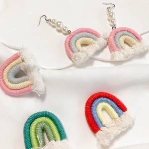 Handmade woven rainbow tassel pendants with imitation pearls for DIY jewelry making