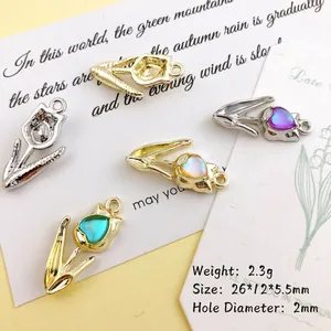 Tulip shaped alloy pendant for DIY jewelry with heart crystals in multiple colors