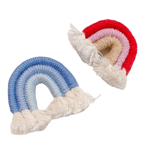 Handmade macaron rainbow tassel pendants crafted from woven cotton rope in colorful sets