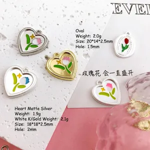 Tulip heart and oval alloy pendants with colorful enamel drips for DIY jewelry making