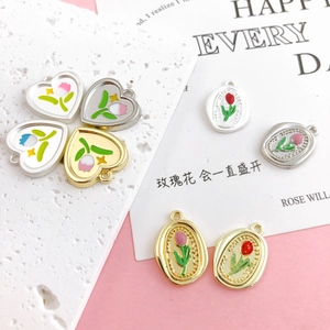 Tulip heart and oval alloy pendants for DIY jewelry making in gold and silver plating