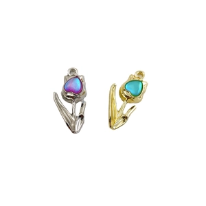 Tulip shaped DIY jewelry pendants with colorful iridescent stones in silver and gold settings