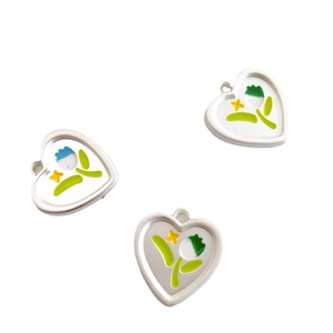 DIY Tulip heart alloy pendant charm with floral enamel detail for jewelry making