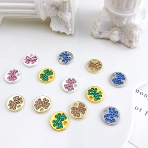 Alloy Zirconia Inlaid Round Disc Charm Bowknot Clover Pattern DIY Jewelry Accessories For Necklace Bracelet Making