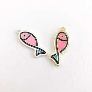 Cute enamel fish charms in gold and silver alloy for DIY jewelry necklace making