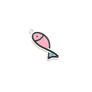 Pink and blue enamel small fish pendant in silver finish for DIY jewelry making charm