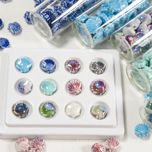 Scallop shaped ceramic beads in various glaze colors for DIY jewelry and bracelets