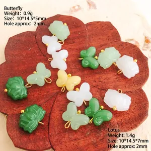 Lotus and butterfly faux jade jewelry pendants with gold rings in various colors