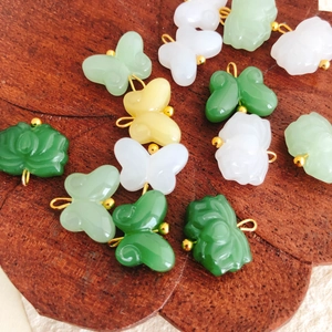 Imitation Jade Glass Butterfly Lotus Pendants DIY Jewelry Accessories Ethnic Style Auspicious Glass Charms For Necklace Making