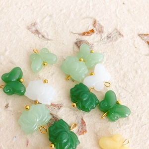 Faux jade lotus butterfly charms with gold loops for DIY jewelry making and crafts