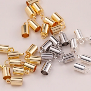 Gold and silver cylinder end caps with loops for DIY jewelry necklace making