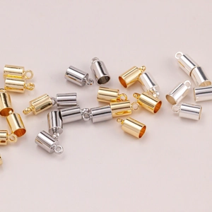 Polished gold and silver cord ends caps with loop for DIY jewelry necklaces making