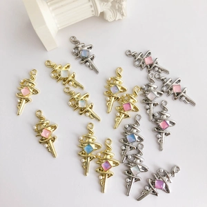 Vintage Legering Spiraal Gedraaid Ruit Hanger Bedel Kunstparel Ingelegd Strass Edelsteen DIY Sieraden Maken Accessoires
