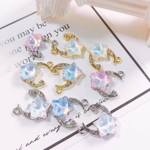 Ciondolo in Resina di Strass in Lega a Forma di Stella e Luna per Creazione di Gioielli Fai da Te Accessorio per Gioielli in Stile Dolce Collana Braccialetto Orecchino