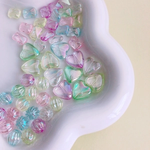 Colorful AB coated acrylic beads in heart and ball shapes for DIY jewelry making