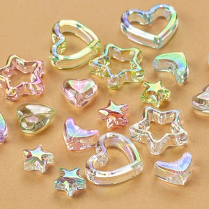 Perline Fai-da-te in Acrilico con Rivestimento Aurora AB Olografico a Forma di Cuore e Stella per Creazione Gioielli e Catenelle Telefono