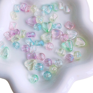 Colorful aurora acrylic heart and square beads for DIY jewelry making in a white star tray