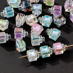 Iridescent aurora crystal cube beads with butterfly engraving for DIY jewelry