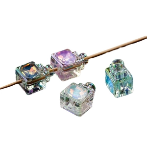 Iridescent faceted cube glass beads with holes for DIY jewelry and phone chain making