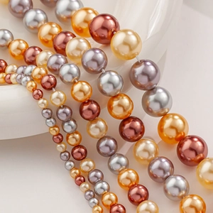 Mélange de perles en verre métallisé champagne, bronze et gris pour bijoux artisanaux