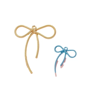 Macaron color alloy wire bow pendants in gold and light blue for DIY jewelry crafts