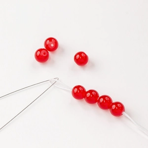 Kit de cuentas rojas DIY con hilo de acero y aguja para hacer joyas y pulseras