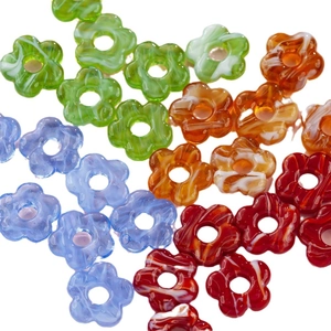 16mm flower glass beads with marble texture for DIY jewelry making in multiple colors