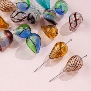 Handmade Lampwork Glass Beads Irregular Teardrop Striped Colorful Hollow Charms For DIY Necklace Earring Jewelry Making Materials