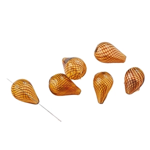 Set of 6 amber teardrop glass beads with textured mesh pattern for DIY jewelry making