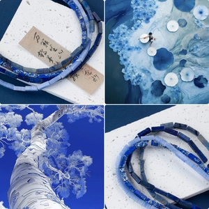 Close-up of lapis lazuli and blue agate cube beads for DIY necklace jewelry making