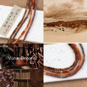 Macro detail of rectangular natural stone beads in earthy vine brown for jewelry DIY