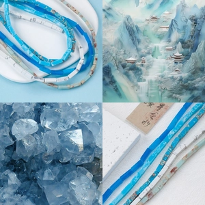 Rectangle natural stone beads in blue and green tones for DIY jewelry making