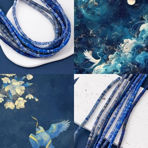 Détail de perles de lapis-lazuli bleu naturel en forme de disque plat pour bijoux DIY