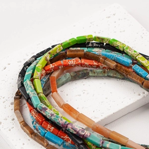 Rectangle natural stone beads set with marble texture for DIY jewelry making