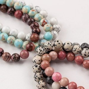 Polished natural stone round beads for DIY jewelry making with mixed jasper textures